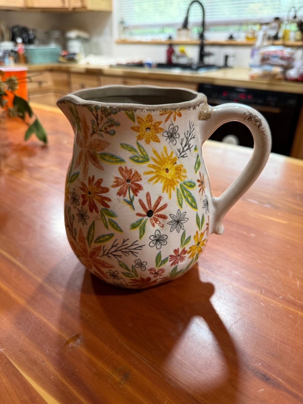 Boho terracotta floral pitcher NWT